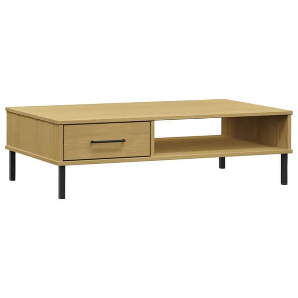 The Living Store sofabord med metalben OSLO massivt fyrretræ brun -  Sofaborde