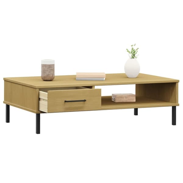 The Living Store sofabord med metalben OSLO massivt fyrretræ brun -  Sofaborde