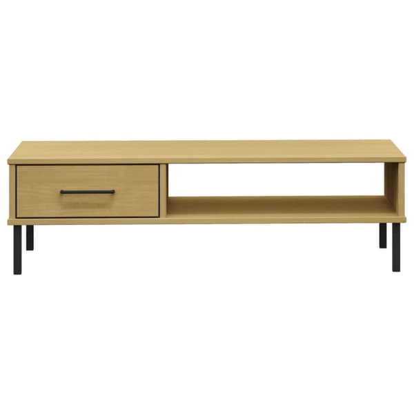 The Living Store sofabord med metalben OSLO massivt fyrretræ brun -  Sofaborde