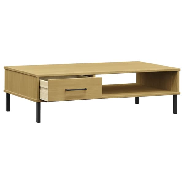 The Living Store sofabord med metalben OSLO massivt fyrretræ brun -  Sofaborde