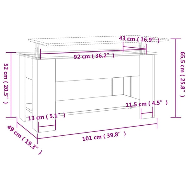 The Living Store sofabord 101x49x52 cm konstrueret træ sonoma-eg - Sofaborde