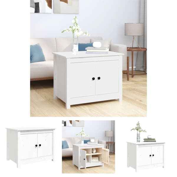 The Living Store sofabord 71x49x55 cm massivt fyrretræ hvid - Sofaborde