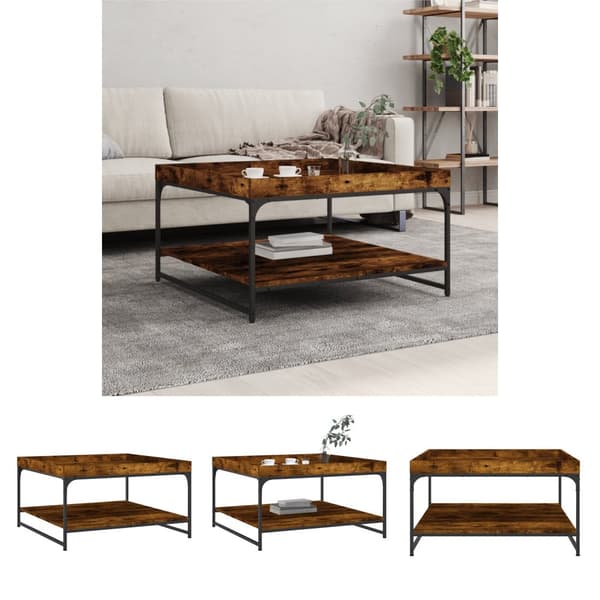 The Living Store Soffbord rökfärgad ek 80x80x45 cm konstruerat trä och järn -  Soffbord