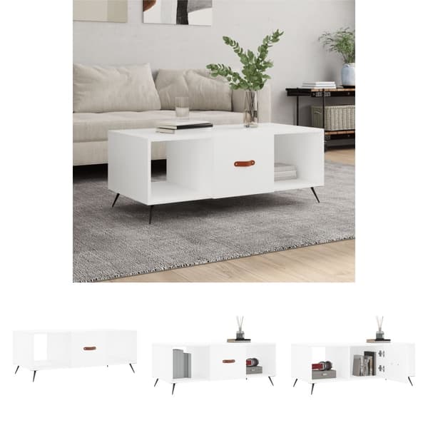 The Living Store Soffbord vit 102x50x40 cm konstruerat trä - Soffbord