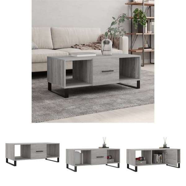 The Living Store sofabord 102x50x40 cm konstrueret træ grå sonoma-eg -  Sofaborde