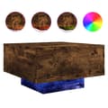 Miniatyrbillede 3 af 11: The Living Store sofabord med LED-lys 55x55x31 cm røget egetræsfarve -  Sofaborde