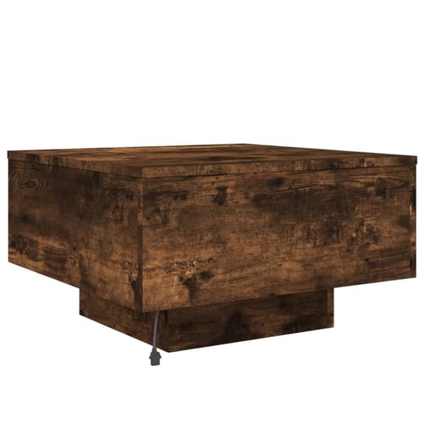 The Living Store sofabord med LED-lys 55x55x31 cm røget egetræsfarve -  Sofaborde