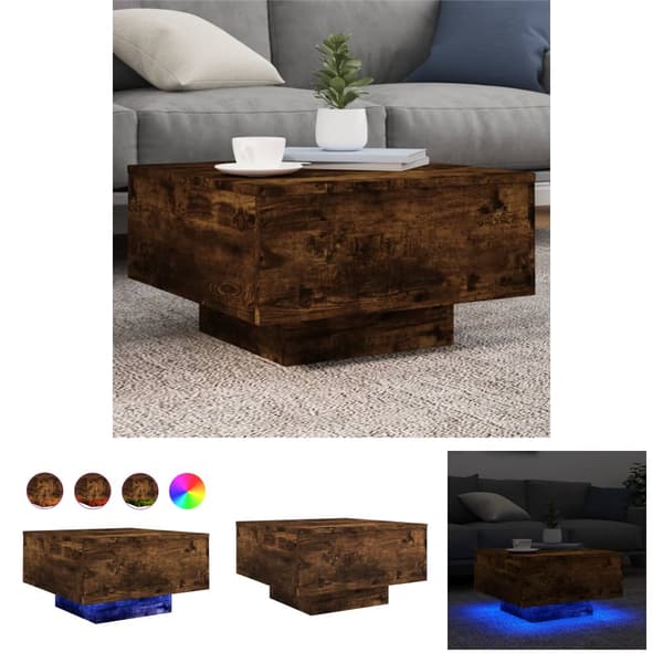 The Living Store sofabord med LED-lys 55x55x31 cm røget egetræsfarve -  Sofaborde
