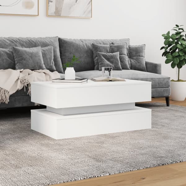 The Living Store sofabord med LED-lys 90x50x40 cm hvid - Sofaborde