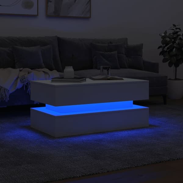 The Living Store sofabord med LED-lys 90x50x40 cm hvid - Sofaborde