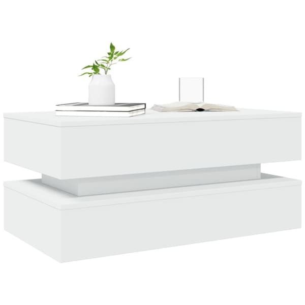 The Living Store sofabord med LED-lys 90x50x40 cm hvid - Sofaborde
