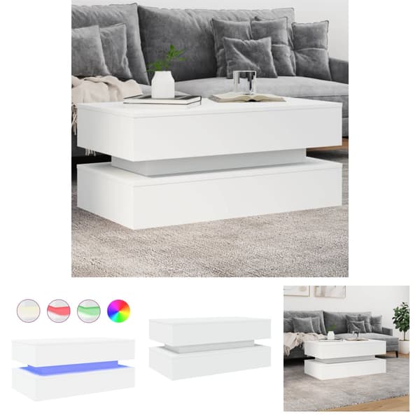 The Living Store sofabord med LED-lys 90x50x40 cm hvid - Sofaborde