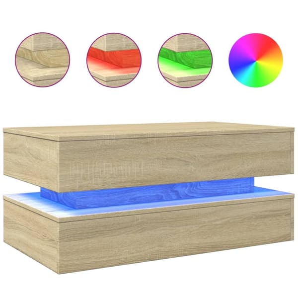 The Living Store Soffbord med LED sonoma-ek 90x50x40 cm - Soffbord