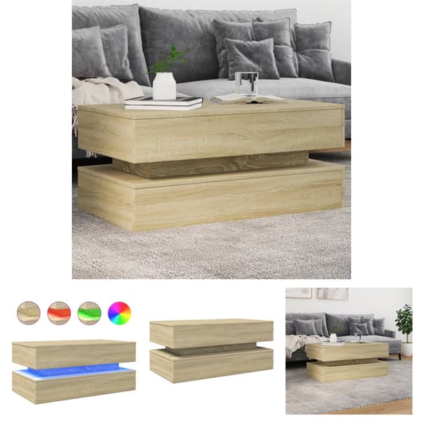 The Living Store Soffbord med LED sonoma-ek 90x50x40 cm -  Soffbord