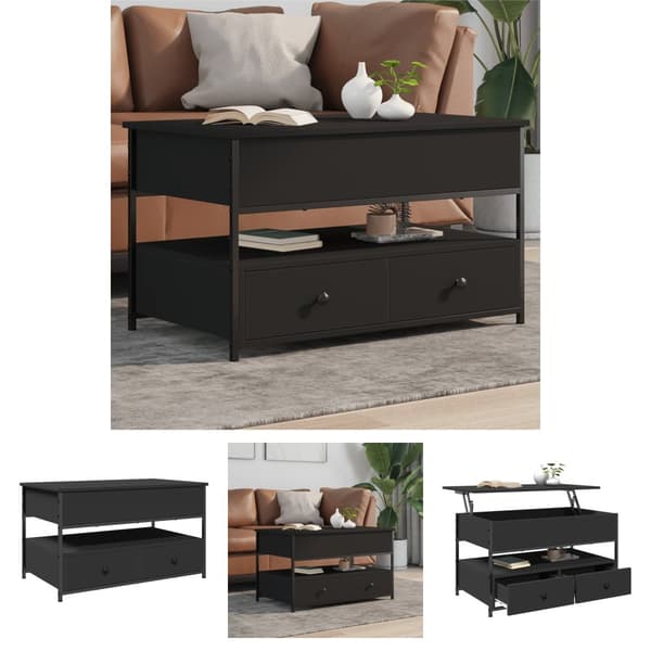 The Living Store Soffbord svart 85x50x50 cm konstruerat trä och metall -  Soffbord