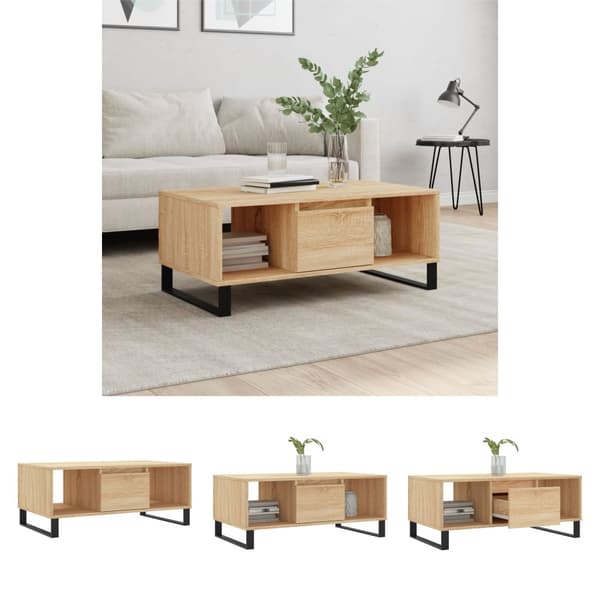 The Living Store sofabord 90x50x36,5 cm konstrueret træ sonoma-eg -  Sofaborde