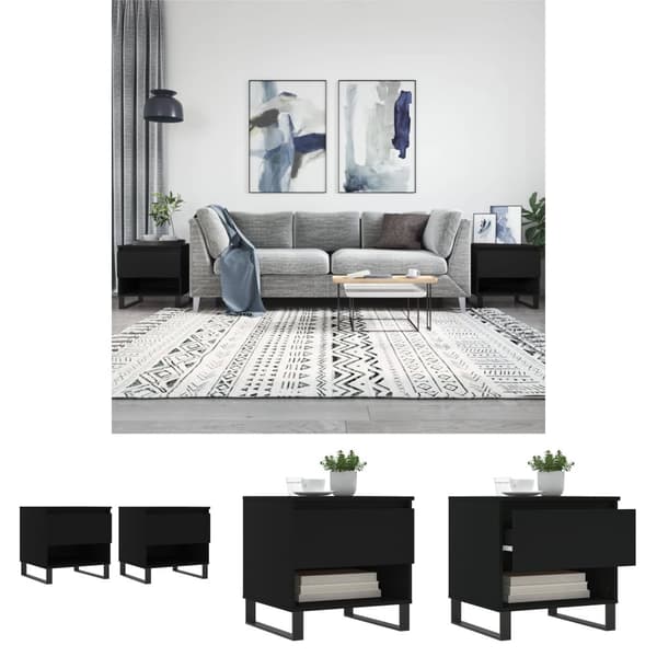 The Living Store sofaborde 2 stk. 50x46x50 cm konstrueret træ sort -  Sofaborde