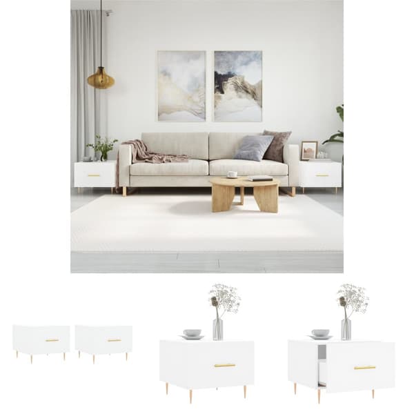 The Living Store sofaborde 2 stk. 50x50x40 cm konstrueret træ hvid - Sofaborde