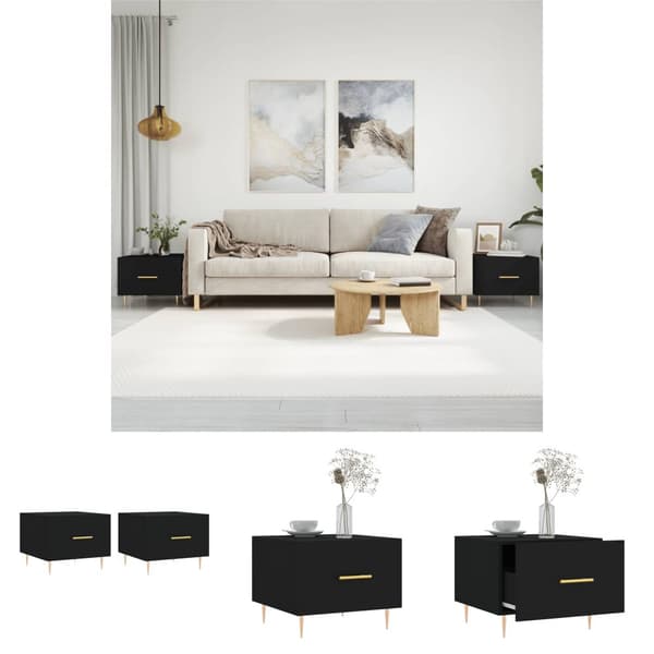 The Living Store sofaborde 2 stk. 50x50x40 cm konstrueret træ sort -  Sofaborde