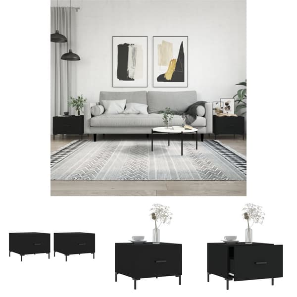 The Living Store sofaborde 2 stk. 50x50x40 cm konstrueret træ sort -  Sofaborde