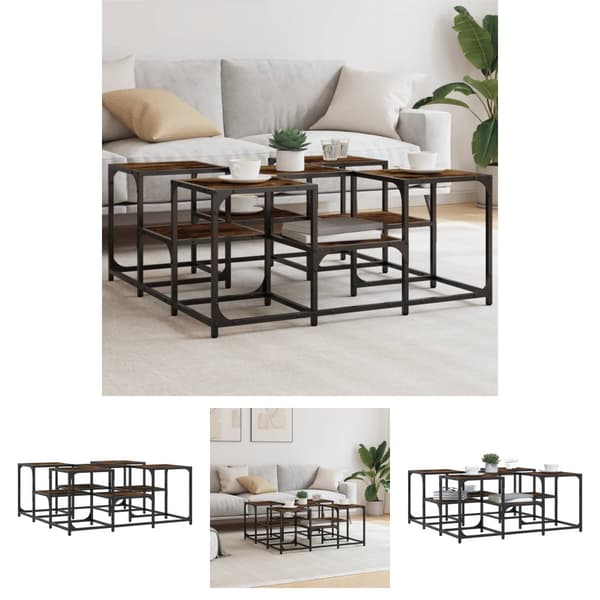 The Living Store sofabord 91x91x40 cm konstrueret træ røget egetræsfarve -  Sofaborde