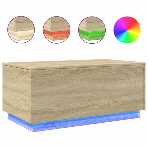 The Living Store sofabord med LED-lys 90x50x40 cm sonoma-eg - Sofaborde