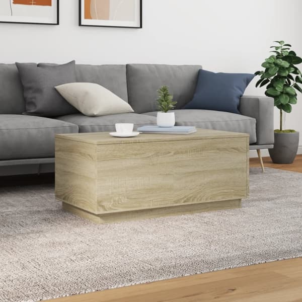 The Living Store sofabord med LED-lys 90x50x40 cm sonoma-eg - Sofaborde