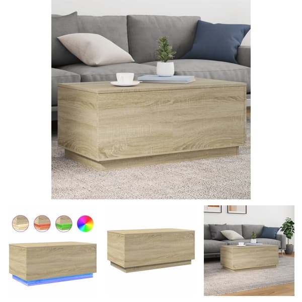 The Living Store sofabord med LED-lys 90x50x40 cm sonoma-eg - Sofaborde