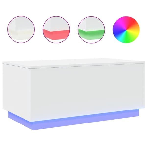 The Living Store sofabord med LED-lys 90x50x40 cm hvid - Sofaborde