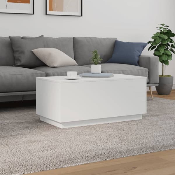 The Living Store sofabord med LED-lys 90x50x40 cm hvid - Sofaborde