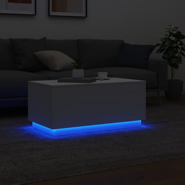 The Living Store sofabord med LED-lys 90x50x40 cm hvid - Sofaborde