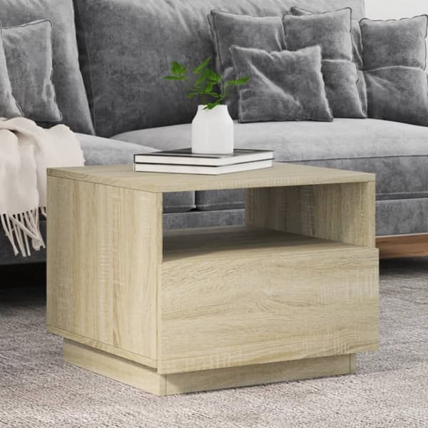The Living Store Sohvapöytä LED-valoilla Sonoma-tammi 50x49x40 cm - Kahvipöydät