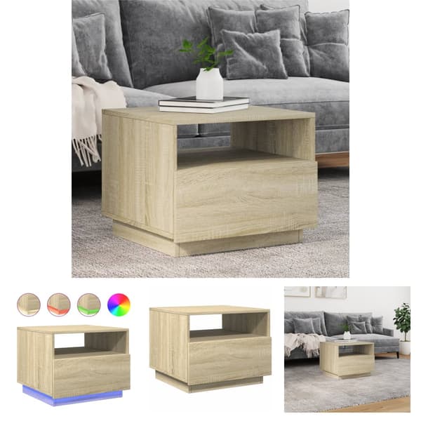 The Living Store Sohvapöytä LED-valoilla Sonoma-tammi 50x49x40 cm - Kahvipöydät