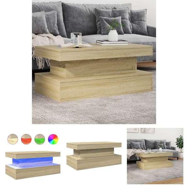 The Living Store sofabord med LED-lys 90x50x40 cm sonoma-eg - Sofaborde