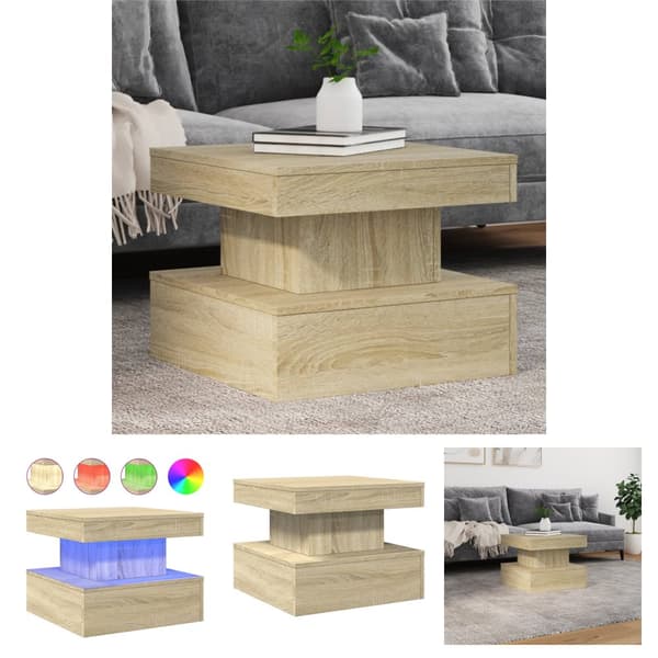 The Living Store Soffbord med LED sonoma-ek 50x50x40 cm - Soffbord