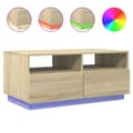 Miniatyrbillede 3 af 11: The Living Store sofabord med LED-lys 90x49x40 cm sonoma-eg -  Sofaborde