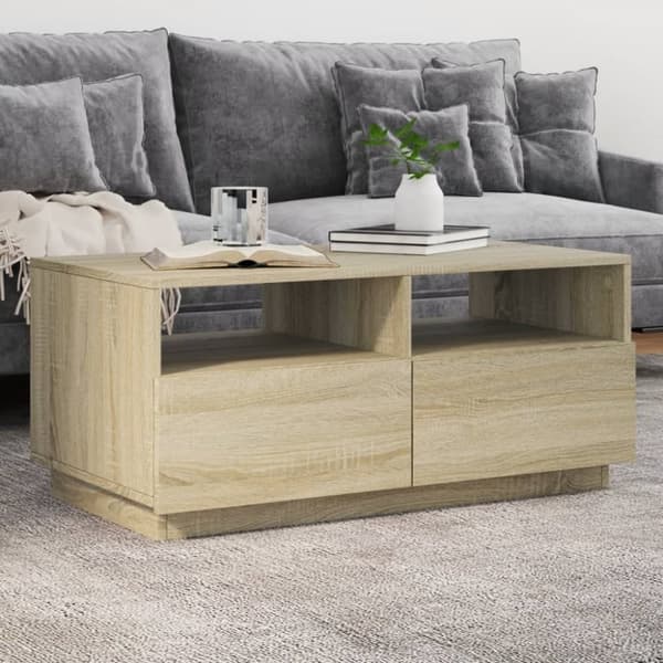 The Living Store sofabord med LED-lys 90x49x40 cm sonoma-eg - Sofaborde