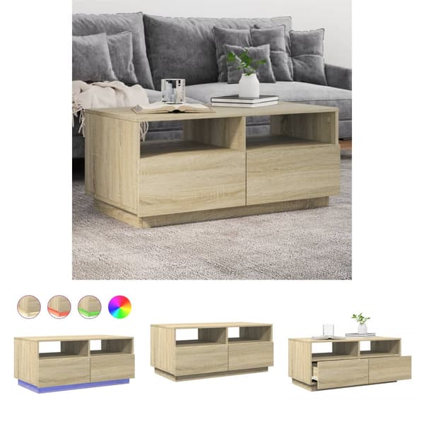 The Living Store sofabord med LED-lys 90x49x40 cm sonoma-eg - Sofaborde