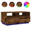Miniatyrbillede 3 af 11: The Living Store sofabord med LED-lys 90x49x40 cm røget egetræsfarve -  Sofaborde