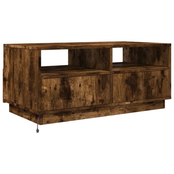The Living Store sofabord med LED-lys 90x49x40 cm røget egetræsfarve -  Sofaborde