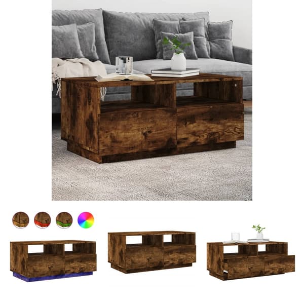 The Living Store sofabord med LED-lys 90x49x40 cm røget egetræsfarve -  Sofaborde