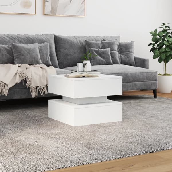 The Living Store Sohvapöytä LED-valoilla valkoinen 50x50x40 cm - Kahvipöydät
