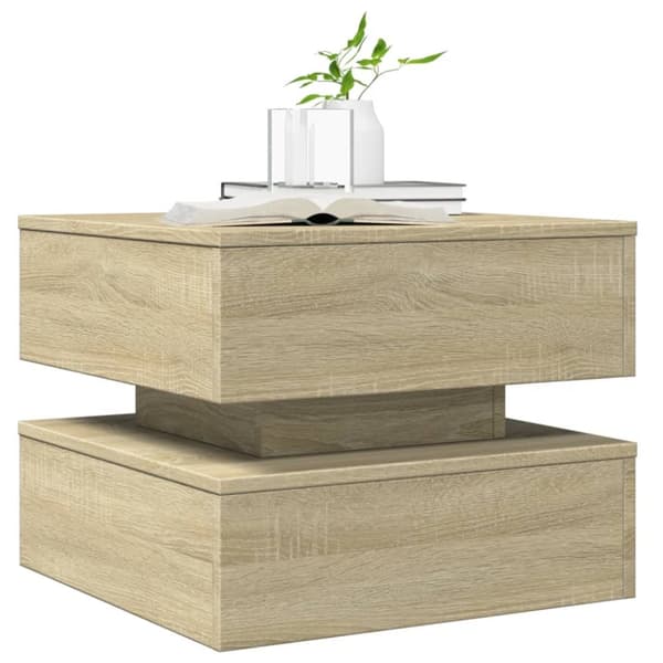 The Living Store Sohvapöytä LED-valoilla Sonoma-tammi 50x50x40 cm -  Kahvipöydät
