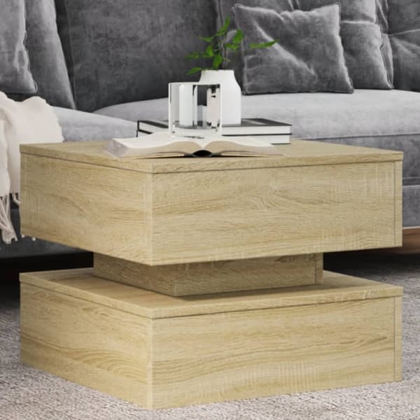 The Living Store Sohvapöytä LED-valoilla Sonoma-tammi 50x50x40 cm -  Kahvipöydät