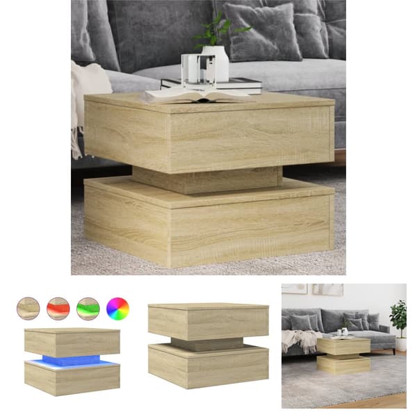 The Living Store Sohvapöytä LED-valoilla Sonoma-tammi 50x50x40 cm -  Kahvipöydät