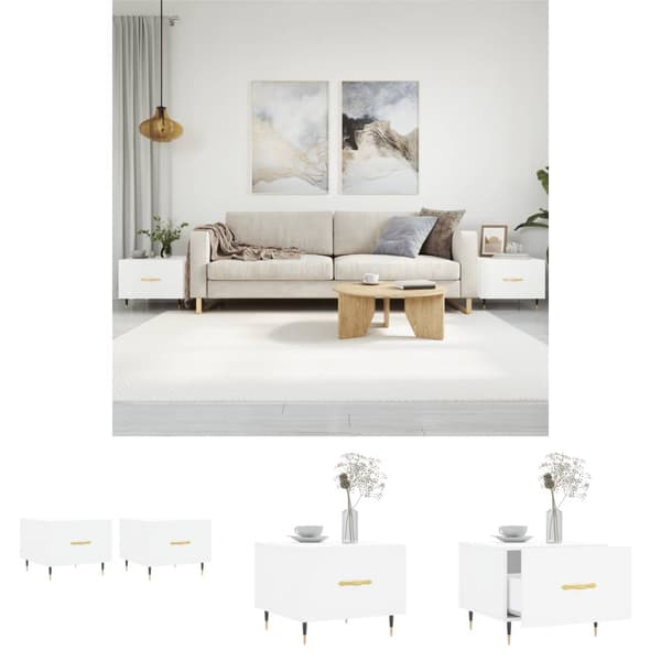 The Living Store sofaborde 2 stk. 50x50x40 cm konstrueret træ hvid -  Sofaborde