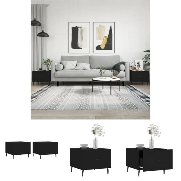 The Living Store Sohvapöydät 2 kpl musta 50x50x40 cm tekninen puu -  Kahvipöydät