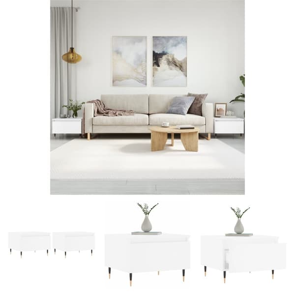 The Living Store sofaborde 2 stk. 50x46x35 cm konstrueret træ hvid -  Sofaborde