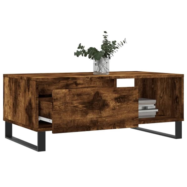The Living Store sofabord 90x50x36,5 cm konstrueret træ røget egetræsfarve - Sofaborde