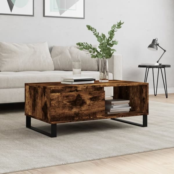 The Living Store sofabord 90x50x36,5 cm konstrueret træ røget egetræsfarve - Sofaborde